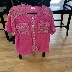 Pink Floral Button-Up Cardigan